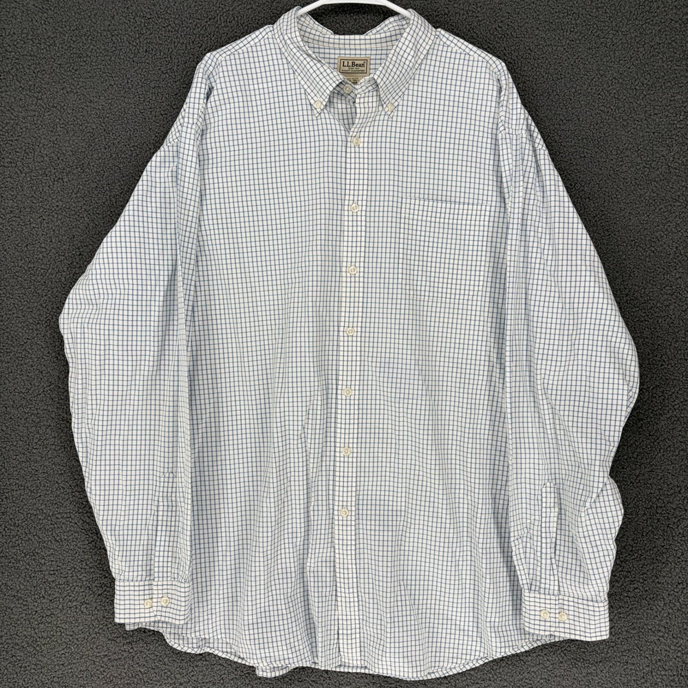 LL Bean Mens XXL Tall Blue White Tattersall Check Cotton Button Down Shirt O1968